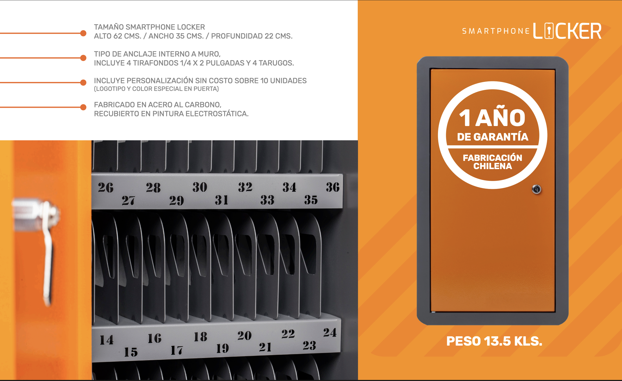 casillero-48-celulares Casillero para Smartphones. Locker para Celulares con 48 casillas. Especificaciones y Garantía